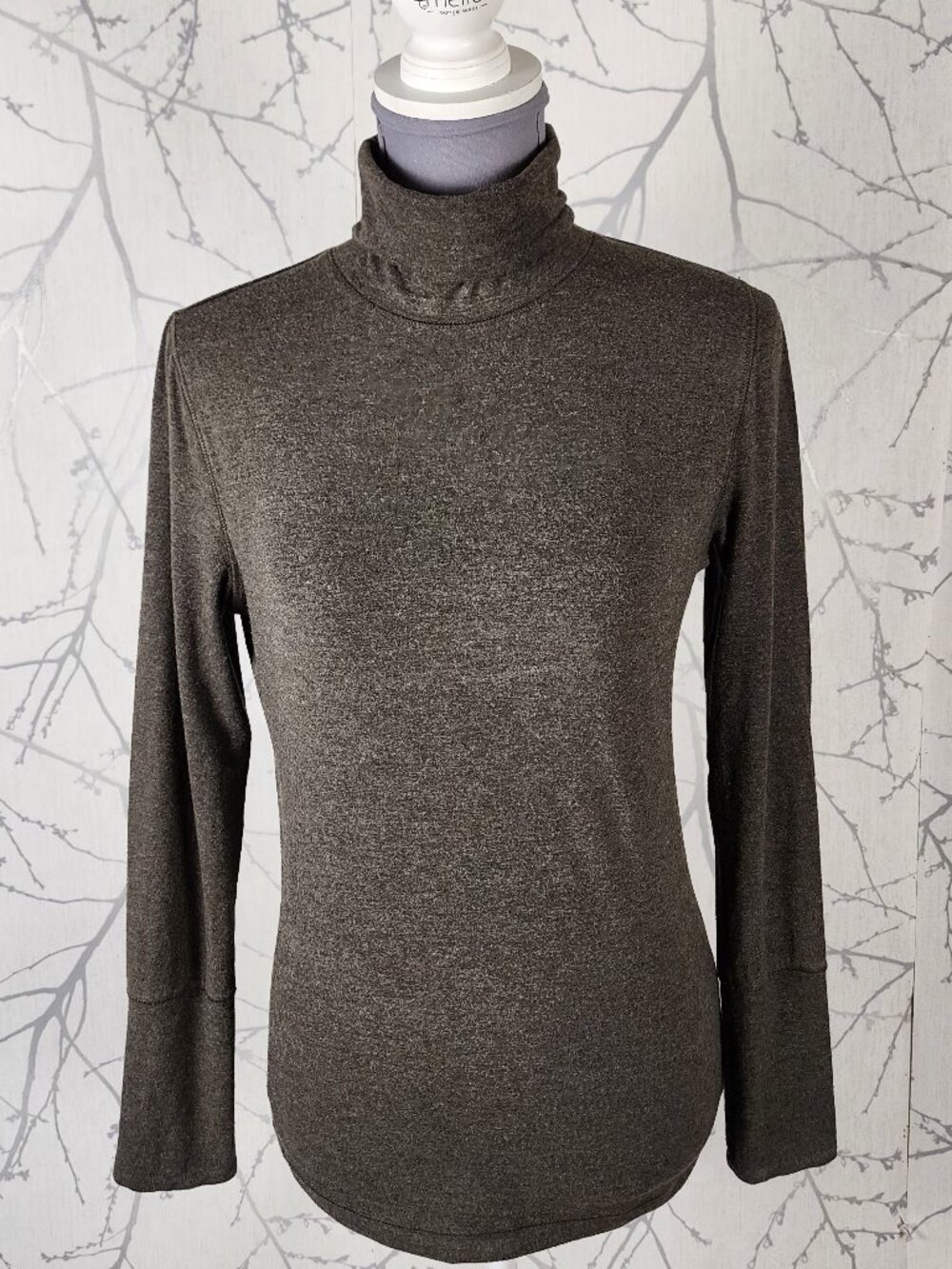 Luisa Cerano Army Green Stretch Jersey Turtleneck Top